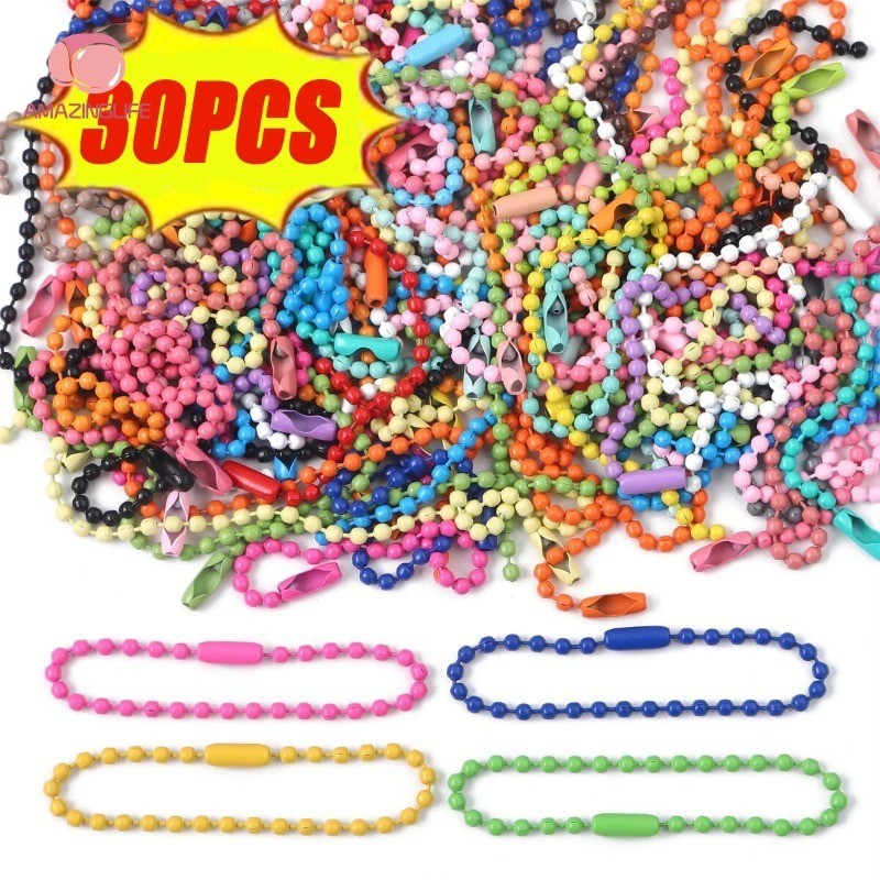30 ชิ้นที่มีสีสัน DIY ลูกปัดโซ่แขวนแท็กโซ่-โลหะจี้ขนาดเล็ก Key ตุ๊กตาป้ายโซ่-แฟชั่นเครื่องประดับอุปกรณ์เสริม