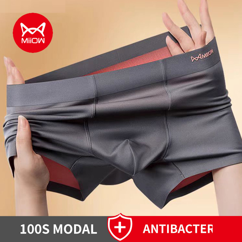 Miiow 3 ชิ้น 100 วินาทีนุ่ม Modal ผู้ชายนักมวย Man ชุดชั้นในผ้าไหม Crotch Antibiotic กางเกงผู้ชายไม่มีรอยต่อเซ็กซี่กางเกงชายนักมวย