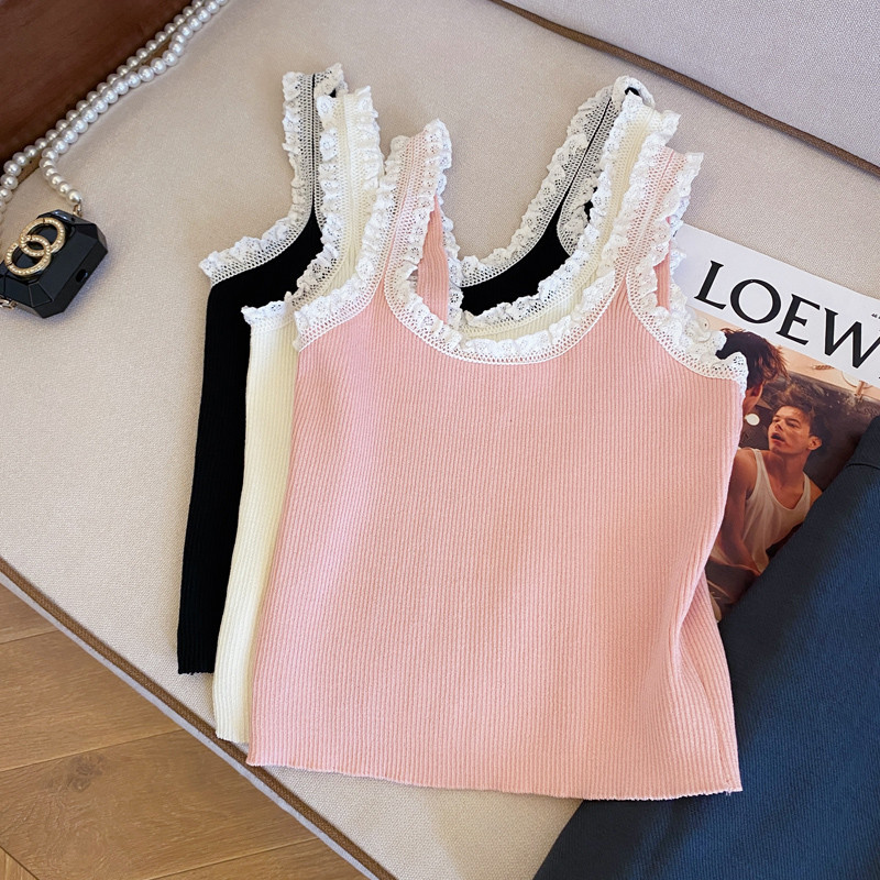 Gakki เสื้อกั๊กขอบลูกไม้ผู้หญิง เสื้อกล้ามหญิง พร้อมส่ง 85221-1#