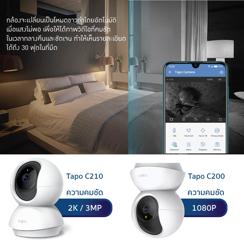 TP-Link Tapo C210 [แพ็คคู่สุดคุ้ม]  2K กล้องวงจรปิดไร้สาย ปรับมุมหมุนได้ 360° ความละเอียด 3 MP