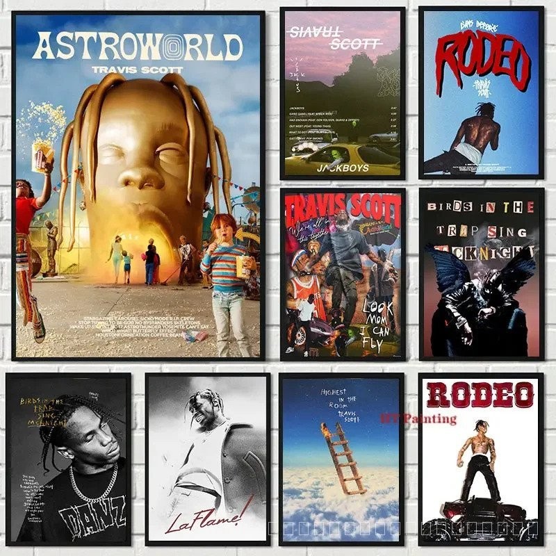 Hip Hop นักร้อง Rapper Travis Scott Astroworld/Jackboys เพลงอัลบั้มโปสเตอร์ผ้าใบภาพวาดภาพผนังตกแต่งบ้านหอพัก