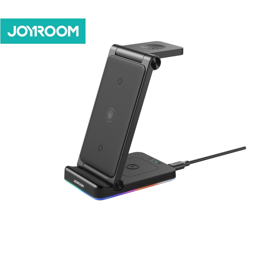 Joyroom เครื่องชาร์จไร้สาย รุ่น JR-WQN01 แบบพับได้ 3-in-1 ชาร์จโทรศัพท์ นาฬิกา หูฟังได้พร้อมกัน