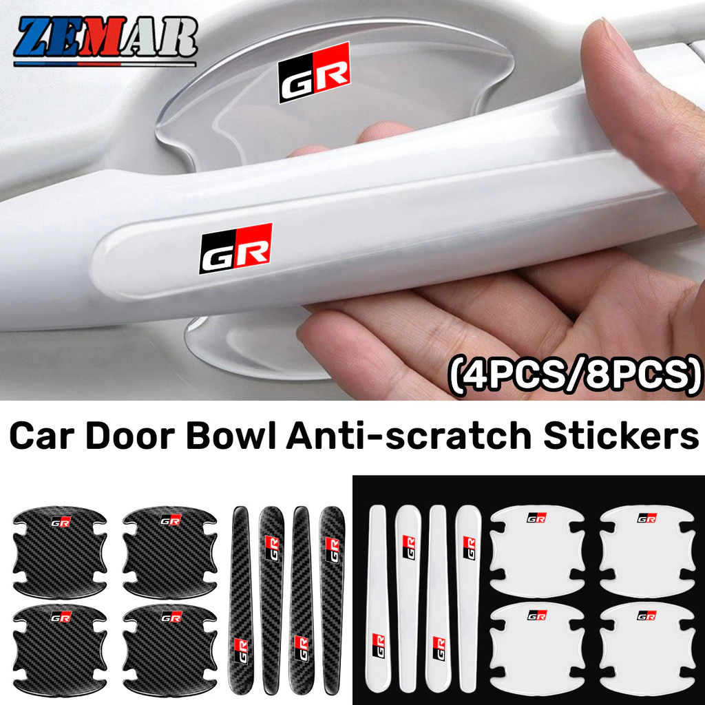 4/8 ชิ้น Toyota GR โปร่งใส ติดมือจับประตูรถยนต์ สติกเกอร์ป้องกันชามประตู ป้องกันรอย กเกอร์ตกแต่งรถยนต์ for Prius Fortuner Corolla Cross CHR Camry Wish Vios Veloz Estima Sienta Yaris Ativ Altis Hilux Revo Sienta bZ4X Hiace