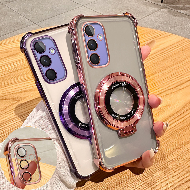 เลนส์โปร่งใสป้องกันถุงลมนิรภัยนุ่มมุมขาตั้งแม่เหล็กสําหรับ samsung A06 A16 A55 5G A35 A25 A15 A05 A05s A54 A34 A24 A14 A73 A53 A33 A23 A13 4G A52s