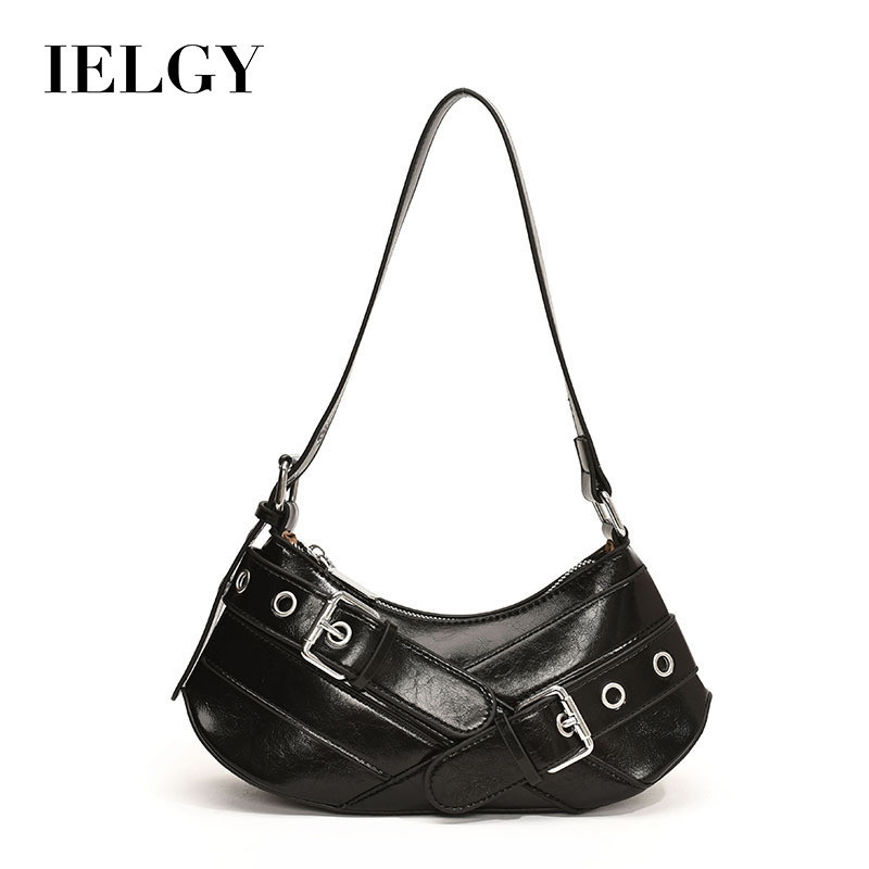 Ielgy แฟชั่น High-End สีแดงใต้วงแขนกระเป๋าสุภาพสตรีเกาหลีรุ่นอินเทรนด์ All-Match กระเป๋ารถจักรยานยนต์ Niche Simple One-Shoulder