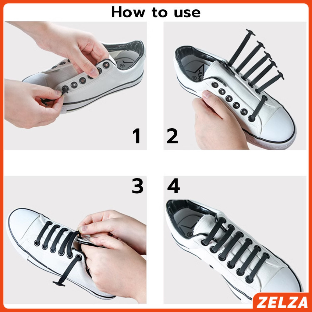ZELZA เชือกรองเท้าแบบซิลิโคน ไม่ต้องผูก 16 แท่ง / แพ็ค Lazy shoelaces - รูปที่ 6