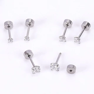 Jinjoo จิวต่างหู Single Dia Stud Earrings เรียบง่าย ขนาด 2,3,4 mm. สแตนเลส316 (แป้นแบน) รหัส JJ68