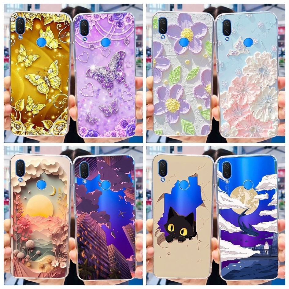 สําหรับ Huawei Nova 3i ปลอก INE-LX2 INE-LX1r INE-LX2r นุ่มแฟชั่นดอกไม้ผีเสื้อซิลิโคนสําหรับ P สมาร์ท