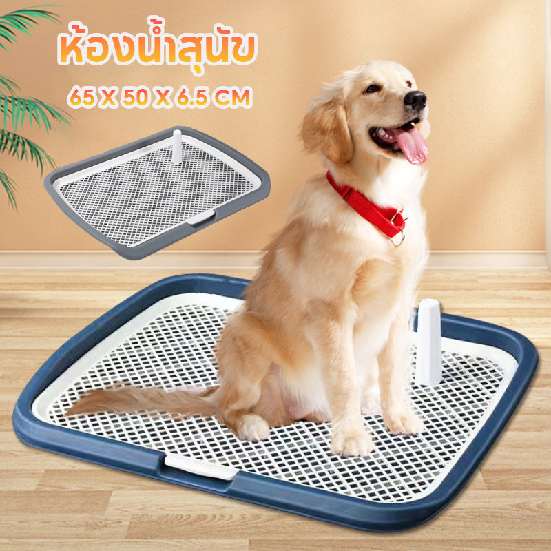 COD ห้องน้ำสุนัข มีตะแกรงรองถาด 65*50*6.5cm ถาดรองฉี่หมา พร้อมเสาสามารถถอดออกได้