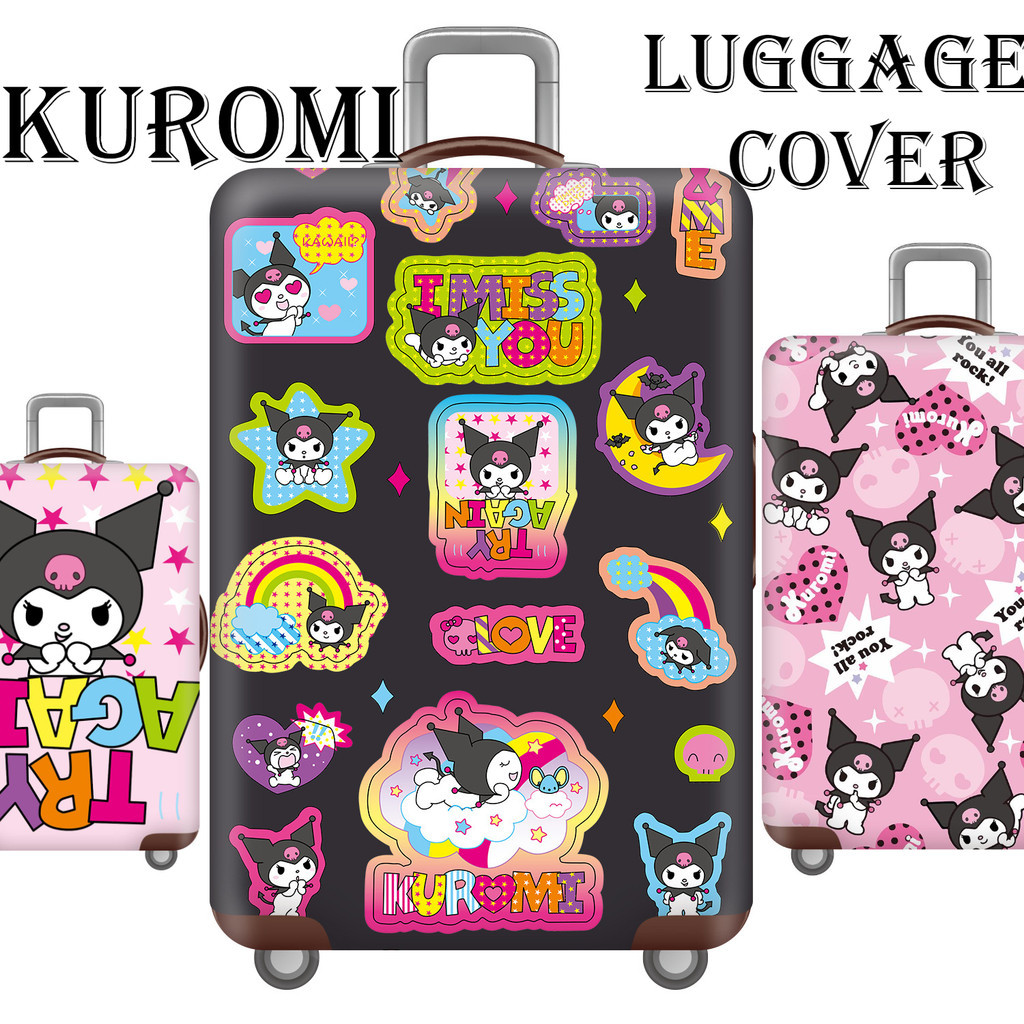 SANRIO ซานริโอ คุโรมิ กระเป๋าเดินทางปกรถเข็นกรณีป้องกันเดินทางกันฝุ่นยืดหยุ่นกระเป๋าเดินทางปก18/20/24/28/30นิ้วหนา