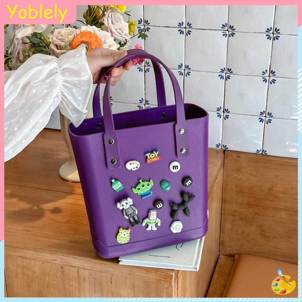 [Yoblely.th] กรุงเทพฯ มีสินค้าในสต็อก Pvc Summer Beach Bag ทนทานผู้หญิง DIY Hole Handbag Cute Tote Bag for Vacation