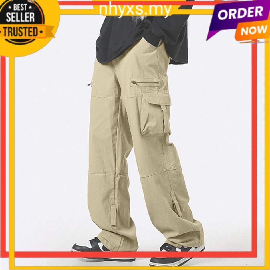 Nhyxs Seluar Cargo Lelaki Korean Men Kargo Pants Plussize Multi Pocket Long Slack for Men