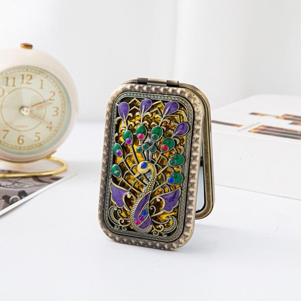 มหาสมุทร กระจกขนาดเล็กย้อนยุค,นกยูงเปิดหน้าจอมือถือกระจกแต่งหน้าสองด้าน,สี่เหลี่ยมวินเทจแบบพกพากระจกเครื่องสําอางพับได้ - รูปที่ 6