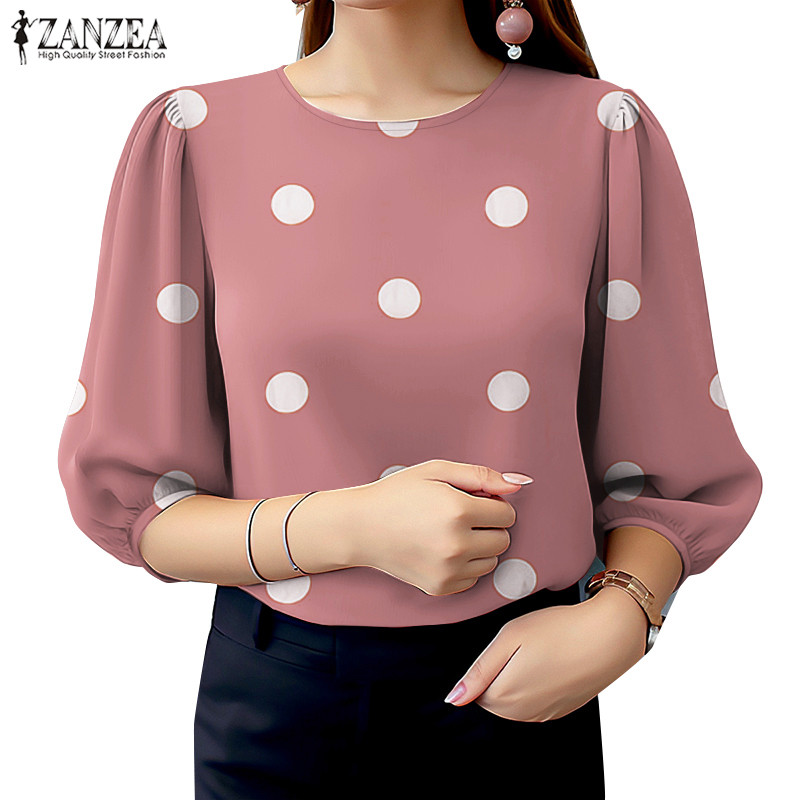 ZANZEA ซานเซีย ผู้หญิงวินเทจแฟชั่นแขนโคมไฟพิมพ์เสื้อลําลองหลวม