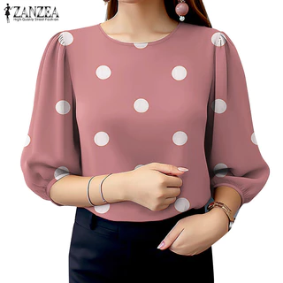 ZANZEA ซานเซีย ผู้หญิงวินเทจแฟชั่นแขนโคมไฟพิมพ์เสื้อลําลองหลวม