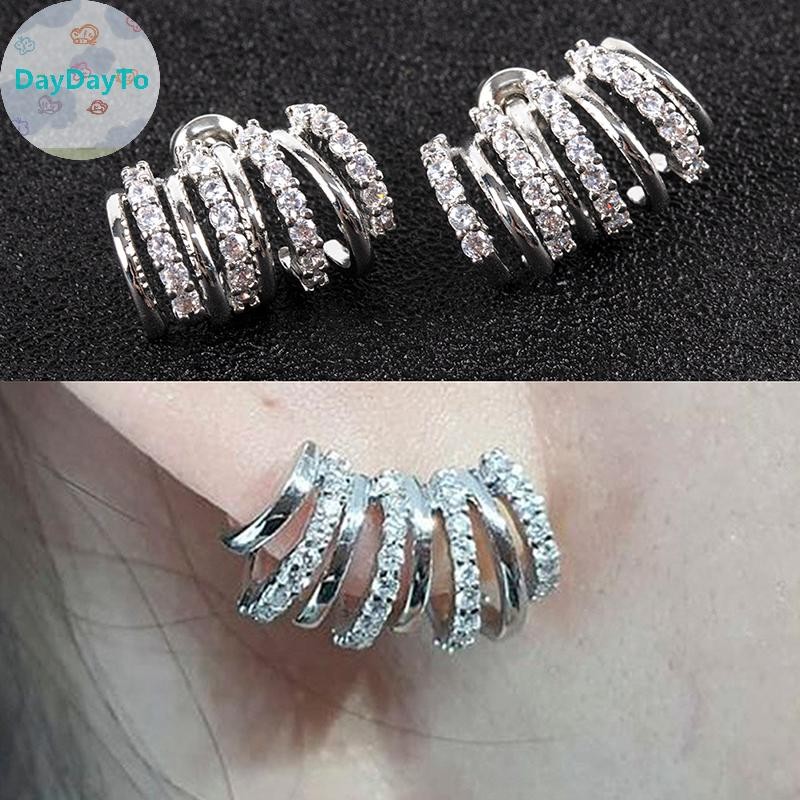 Daydayto 1 คู่ทองแดงฝังเพทายโค้งต่างหูสีเงิน Claws ต่างหูประณีตผู้หญิงโค้งคุณภาพสูงต่างหูเจาะหูเครื่องประดับแฟชั่นสําหรับผู้หญิงสาว TH