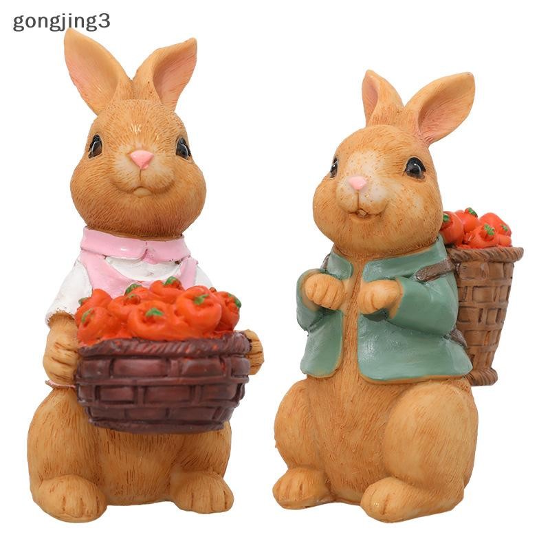 Gongjing3 ตกแต่งอีสเตอร์ฤดูใบไม้ผลิในร่มกลางแจ้ง Decor เรซิ่น Figurines รูปปั้นแครอทตะกร้า Tabletop เครื่องประดับ th