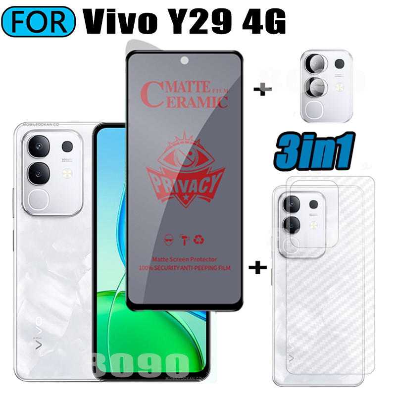 3in1 Vivo Y29 4G Anti-Spy Privacy Tempered Glass สําหรับ Vivo Y19s Y04 Y03 Y03T ป้องกันหน้าจอ + เลนส