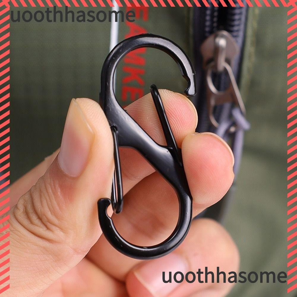 ตะขอพวงกุญแจ UOTHHASOME, คาราบิเนอร์โลหะผสมสังกะสีป้องกันการโจรกรรมสีเงินสีดํา, หัวเข็มขัดกระเป๋าเป้สะพายหลังประเภท S