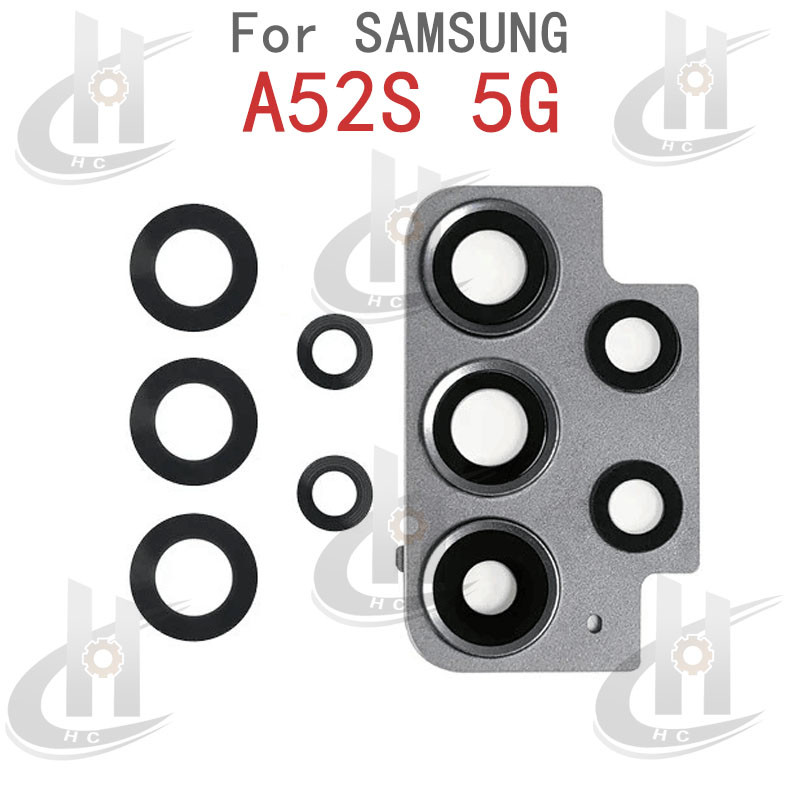 กล้องด้านหลังแหวนเลนส์ฝาครอบกระจกพร้อมกรอบสําหรับ Samsung Galaxy A52S 5G อะไหล่ทดแทน