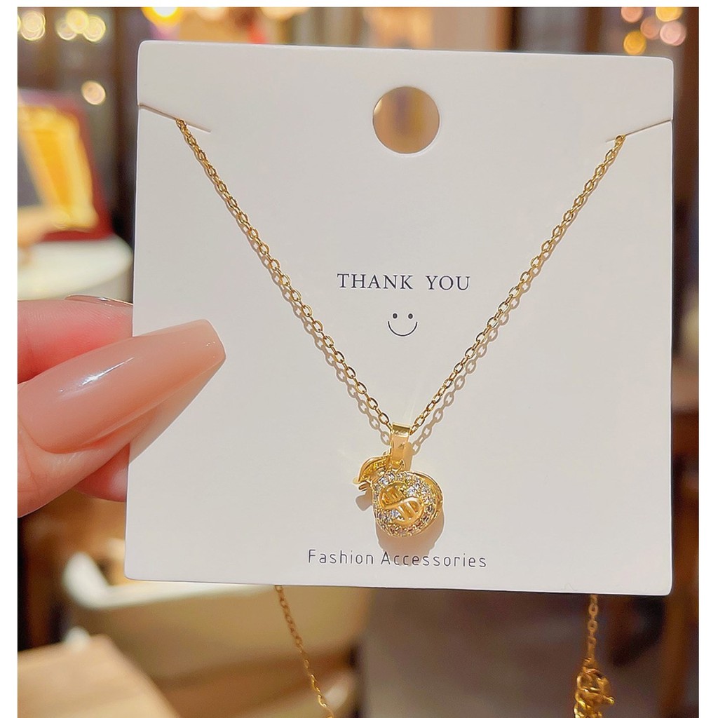 BBY สร้อยคอไทเทเนียม X174 Dollar Zirconia ป้องกันสนิมเกาหลีแฟชั่นสร้อยคอกระดูกไหปลาร้าเงิน