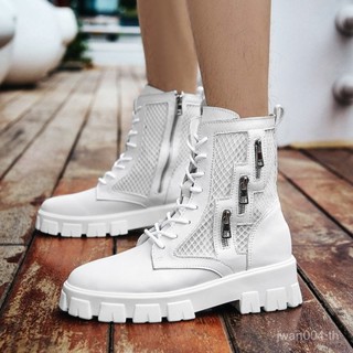 รองเท้าบู๊ตมาร์ตินสีขาวสำหรับผู้ชาย สไตล์บางระบายอากาศในฤดูร…