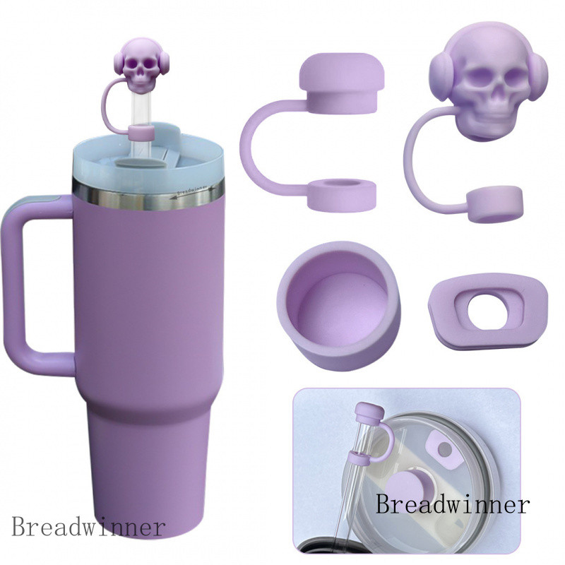 4ps 10 มม.Skull Straw Cap Stanley Cup Cross-Borderซิลิโคนปลั๊กป้องกันการรั่วไหลดอกพีชป้องกันฝุ่นรั่วไหล-Pro