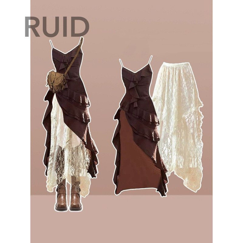 R RUID Travel Wear Wasteland Style Dress ฤดูร้อนหญิง Bohemian Vacation Sling กระโปรงยาว