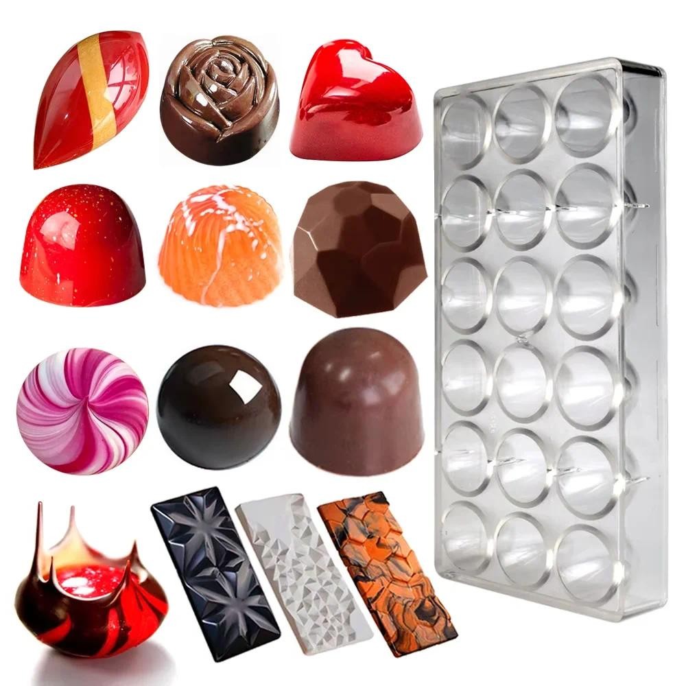1 ชิ้นแม่พิมพ์ช็อกโกแลต Polyคาร์บอเนตหัวใจทรงกลม Candy Bar สําหรับ Confectionery Baker Pans ถาด Baking Pastry เครื่องมือ