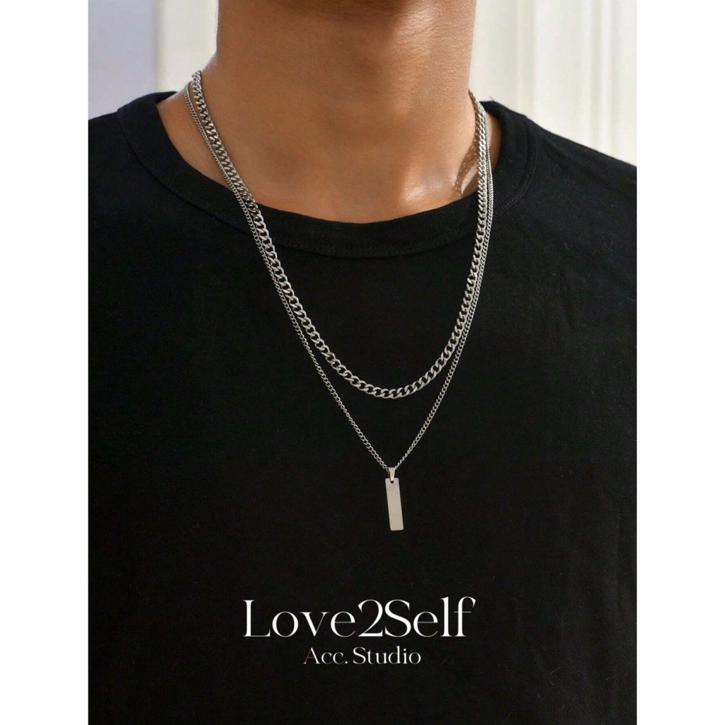 Love2Self X150 แฟชั่นสแตนเลสคู่เงินสร้อยคอผู้ชายพร้อมจี้ Unisex Non Tarnish