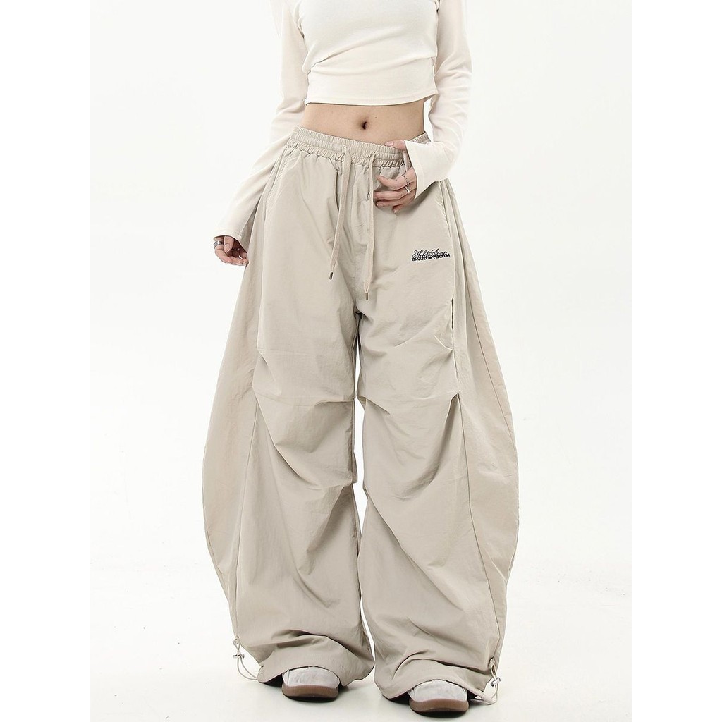 American Retro จีบ Paratrooper Overalls ฤดูใบไม้ร่วงฤดูหนาวหลวมสบายๆ Slimmer ดูอินเทรนด์ All-Match กางเกงขากว้าง