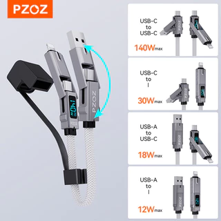 PZOZ 4 in 1 140W PD USB C สายดิจิตอลจอแสดงผล Fast Charging สําหรับ iPhone 17 16 15 14 13 Pro Max สําหรับ Apple watch MacBook iPad USB Type C Micro สายไฟชาร์จ
