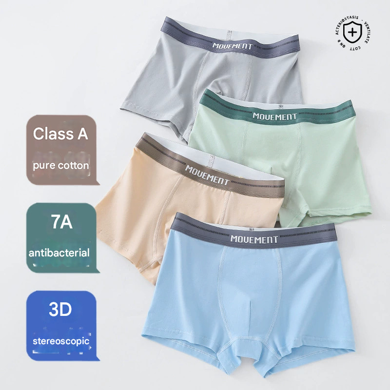 4Pcs Boys Antibacterial Cotton Underwear Teen Development Stage Plus Size Students Boxer Briefs Chub