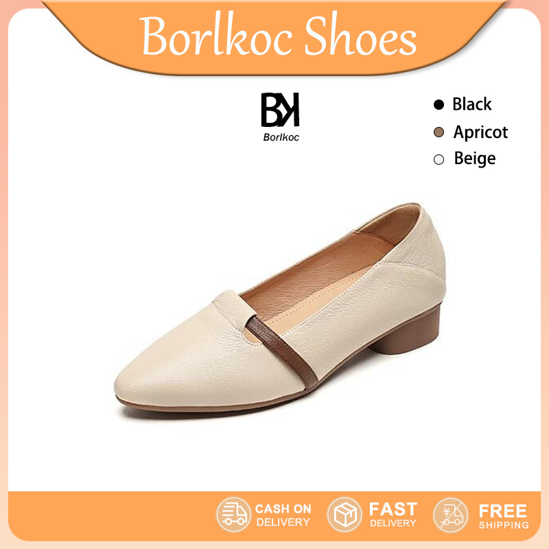 Borlkoc รองเท้าทำงานสำหรับผู้หญิง รองเท้าส้นแบน ทันสมัย และเรียบง่าย ส้นแบน สีพื้น ทำจากยางนุ่ม พื้นรองเท้าใส่สบาย น้ำหนักเบา เหมาะสำหรับผู้หญิง