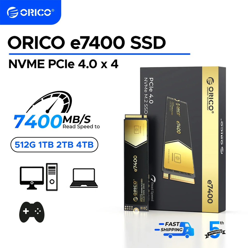 ORICO e7400 1TB/2TB PCIe4.0 M.2 NVMe SSD PS5 7400MB/S ไดรฟ์ Solid State ภายใน
