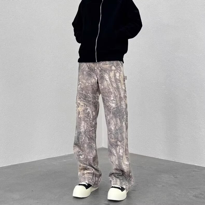 Twig Camouflage Vintage Cargo Pants Men'S High Street American Jeans Men's Straight-Leg Loose Slacks