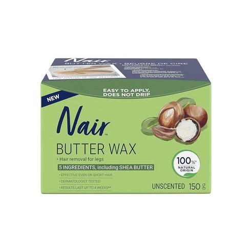 Nair Butter Wax 150g, เนยกำจัดขน Nair ไมโครเวฟ No Strip Wax สำหรับขา, สูตรไม่มีกลิ่นที่มีส่วนผสมเพีย