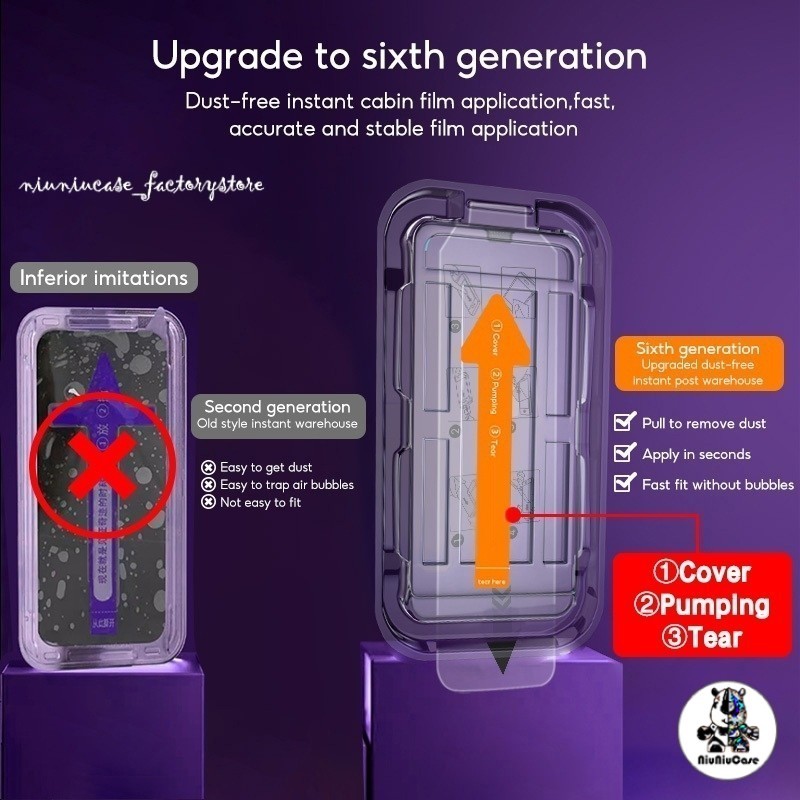 ทำความสะอาดฝุ่นโดยอัตโนมัติ ฟิล์มกระจก HD สำหรับ iPhone 11 15 14Promax ติดง่าย แบบเต็มจอ 13 12 13 14 15 16 Pro Max 7P 8P