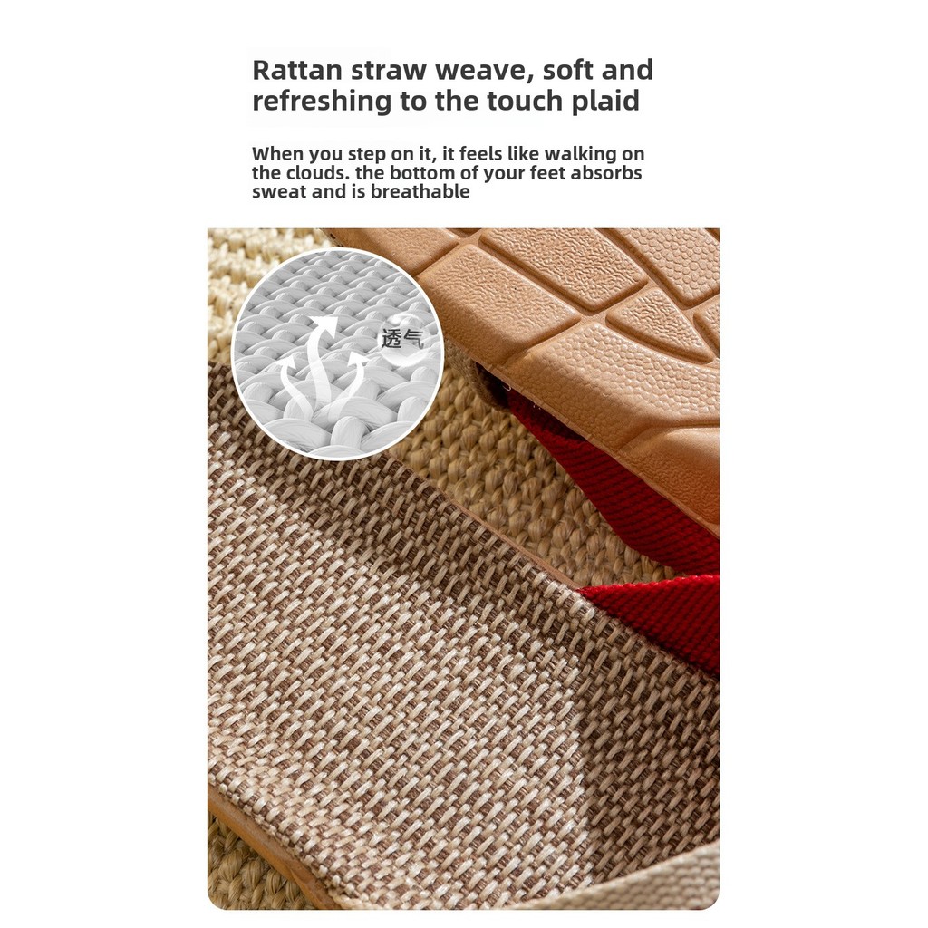 A.T.A รองเท้าแตะหวายทอจากผ้าลินิน สำหรับผู้ชายและผู้หญิง รองเท้าแตะในบ้านกันลื่น - รูปที่ 6