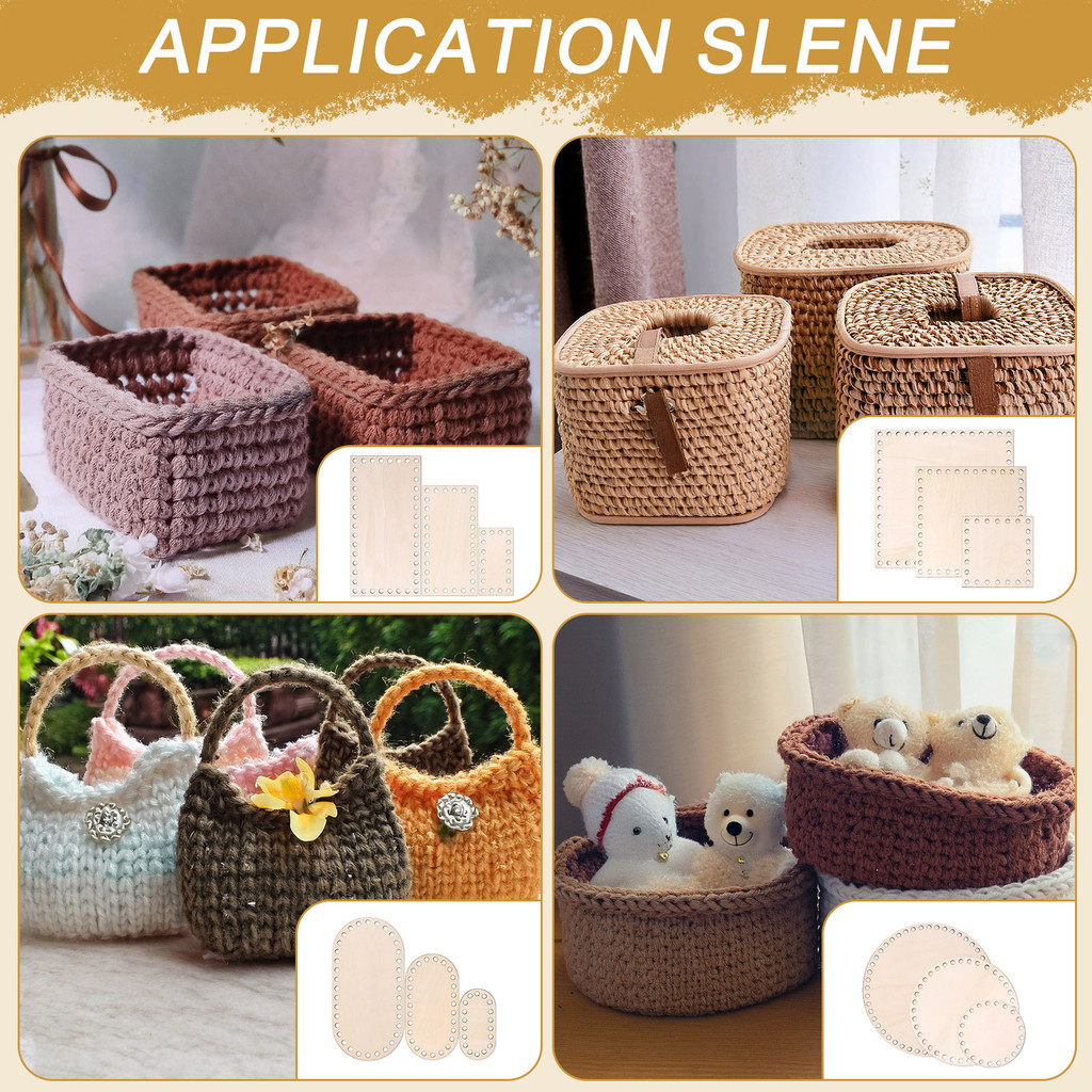 3PC ตะกร้าไม้ธรรมชาติด้านล่างกลวงโครเชต์ถักตะกร้าถักเครื่องมืองานฝีมือวัสดุ ราคา ถูกที่สุด ดีลบีเคเค แกลเลอรีภาพที่ 7