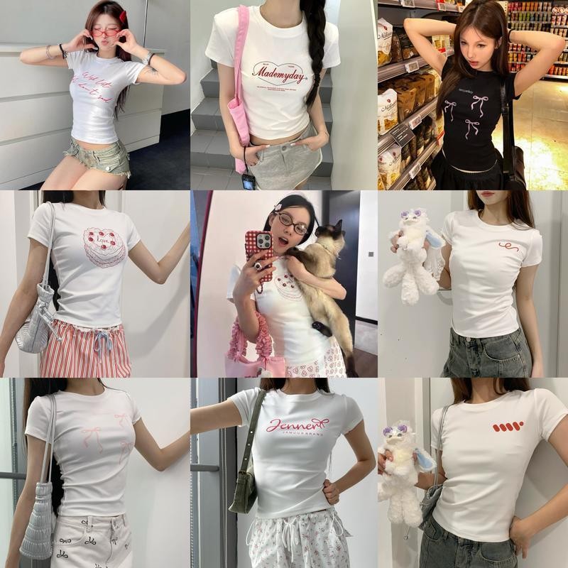 เสื้อยืดคอกลมแขนสั้นพิมพ์ลายโบว์ตัวอักษรของแท้ เหมาะสำหรับผู้หญิง Clothing Tshirt Women Lady
