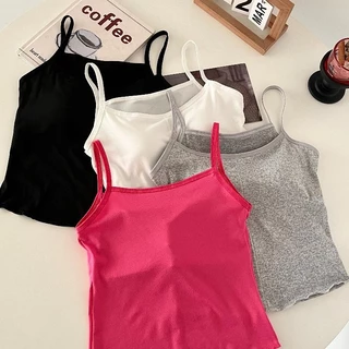 YY98 เสื้อสายเดี่ยวซับใน มีฟองน้ำ เย็บติดไร้ขอบ ใส่สบาย ผ้านุ่ม น่ารัก เหมาะกับลุคหวานๆใสๆ ราคาถูก