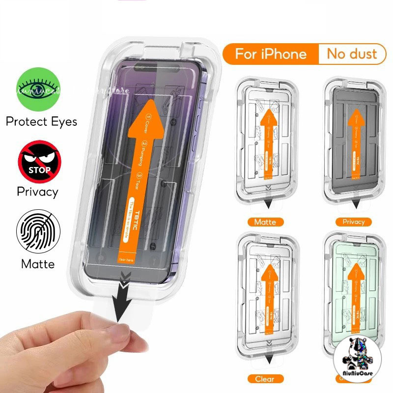 ทำความสะอาดฝุ่นโดยอัตโนมัติ ฟิล์มกระจก iphone สำหรับ11 15 14 16 13 promax ติดง่าย แบบเต็มจอ HD XS/X/12/15P/14P/8P/7P/XR