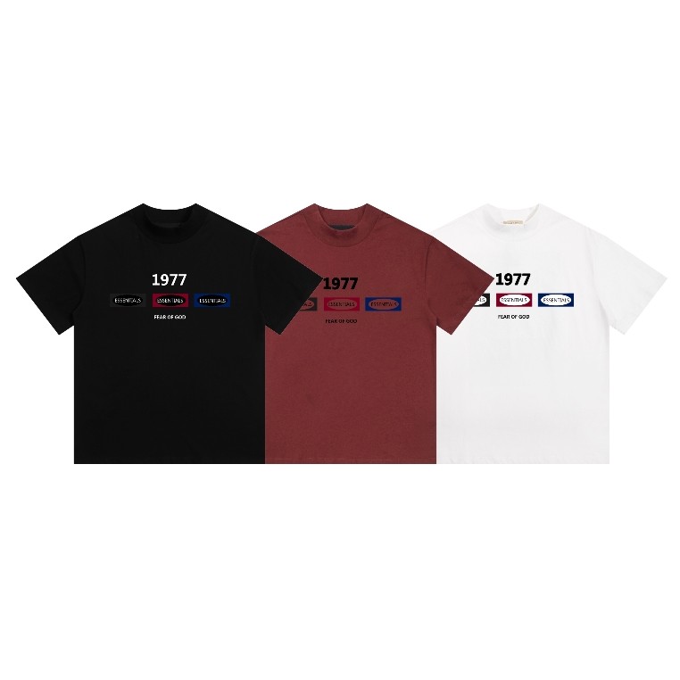 Fear OF GOD FOG Double Line ESSENTIALS1977 เสื้อยืดแขนสั้นกีฬาหลวมดิจิตอล