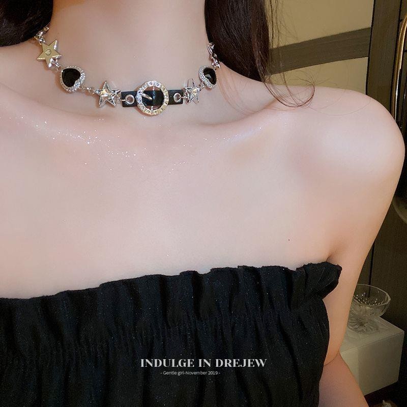 Y2k Black Diamond Punk choker สร้อยคอหวานเย็นสาวร้อนวัฒนธรรมเอเชีย Mine Series Gothic Heavy Industry Niche Design Asian