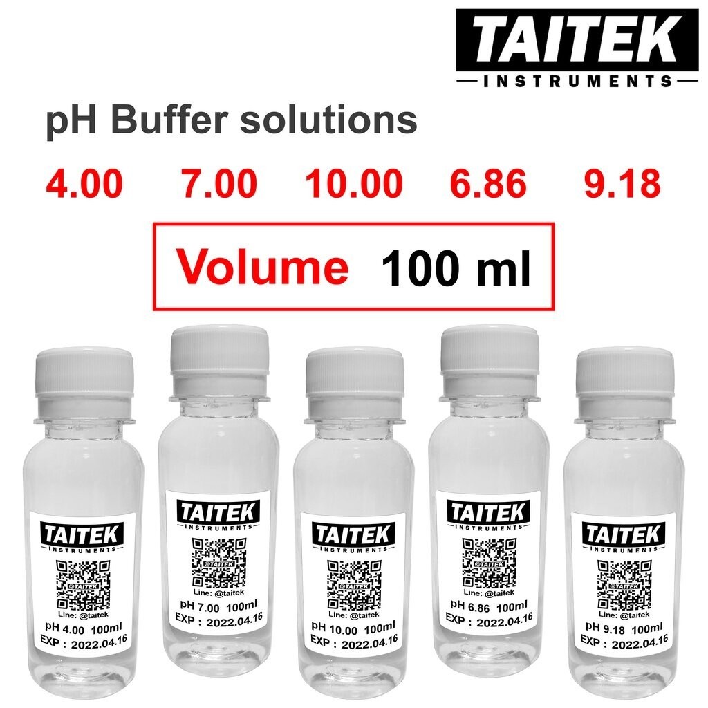 TAITEK น้ำยามาตรฐาน pH Buffer Solution ค่า pH4/pH6.86/pH7/pH9.18/pH10 สำหรับคาลิเบรทเครื่องวัดพีเอช (100 mL)