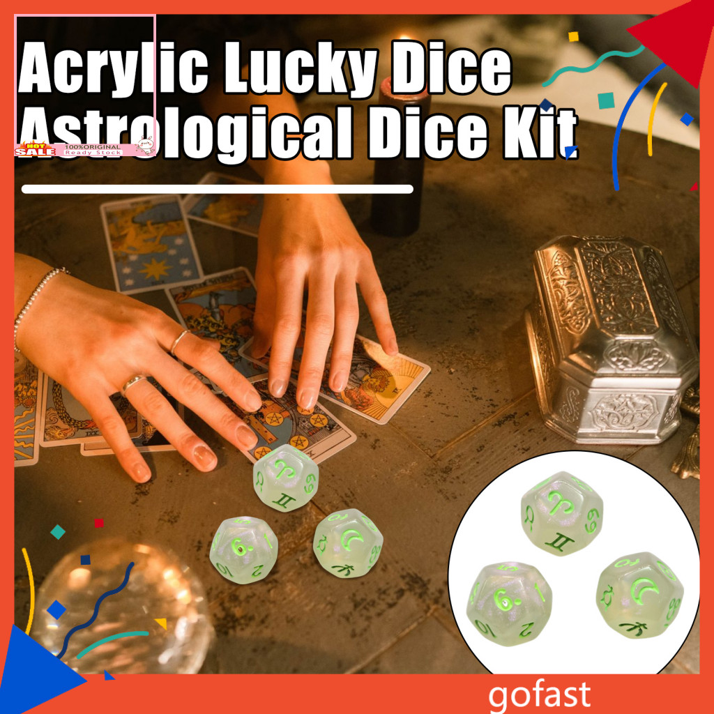 GOF อะคริลิค Zodiac Dice Astrology ลูกเต๋าชุด 12 ด้าน Zodiac Dice ชุดสําหรับเกม Astrology Glitter อะ