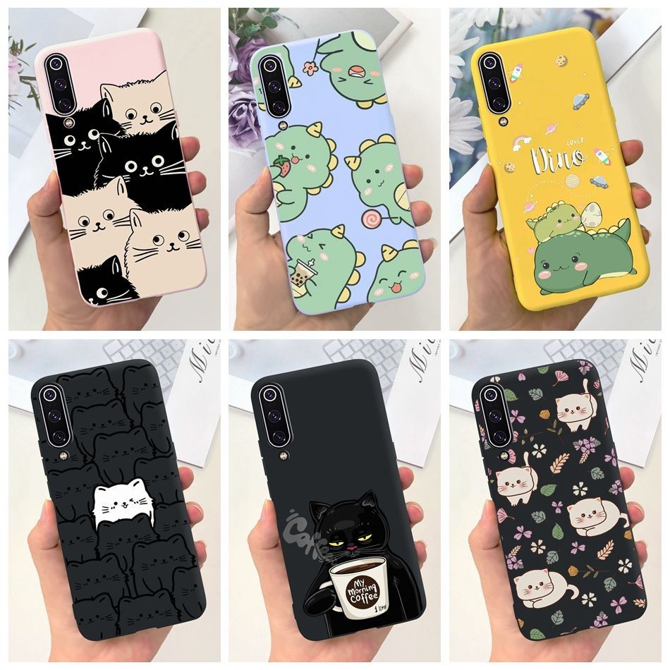 Xiaomi Mi 9 / Mi9 SE / Mi 9 Lite เคสโทรศัพท์ ซิลิโคนนิ่ม ลายการ์ตูนไดโนเสาร์ แมวน่ารัก สีแคนดี้