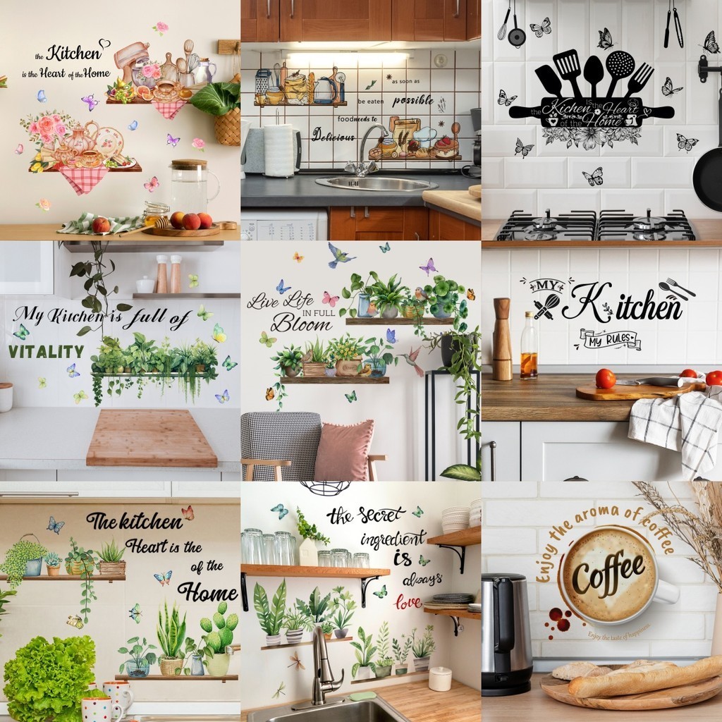 สติกเกอร์วอลล์เปเปอร์ ลาย the Kitchen Is the Heart of the Home มีกาวในตัว สําหรับตกแต่งผนังห้องครัว
