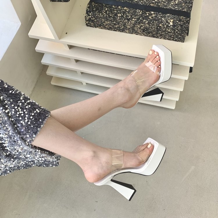 รองเท้าส้นสูง หนัง PU พื้นหนา ขนาดใหญ่ เซ็กซี่ สําหรับผู้หญิง ไซซ์ 34-41 - รูปที่ 6